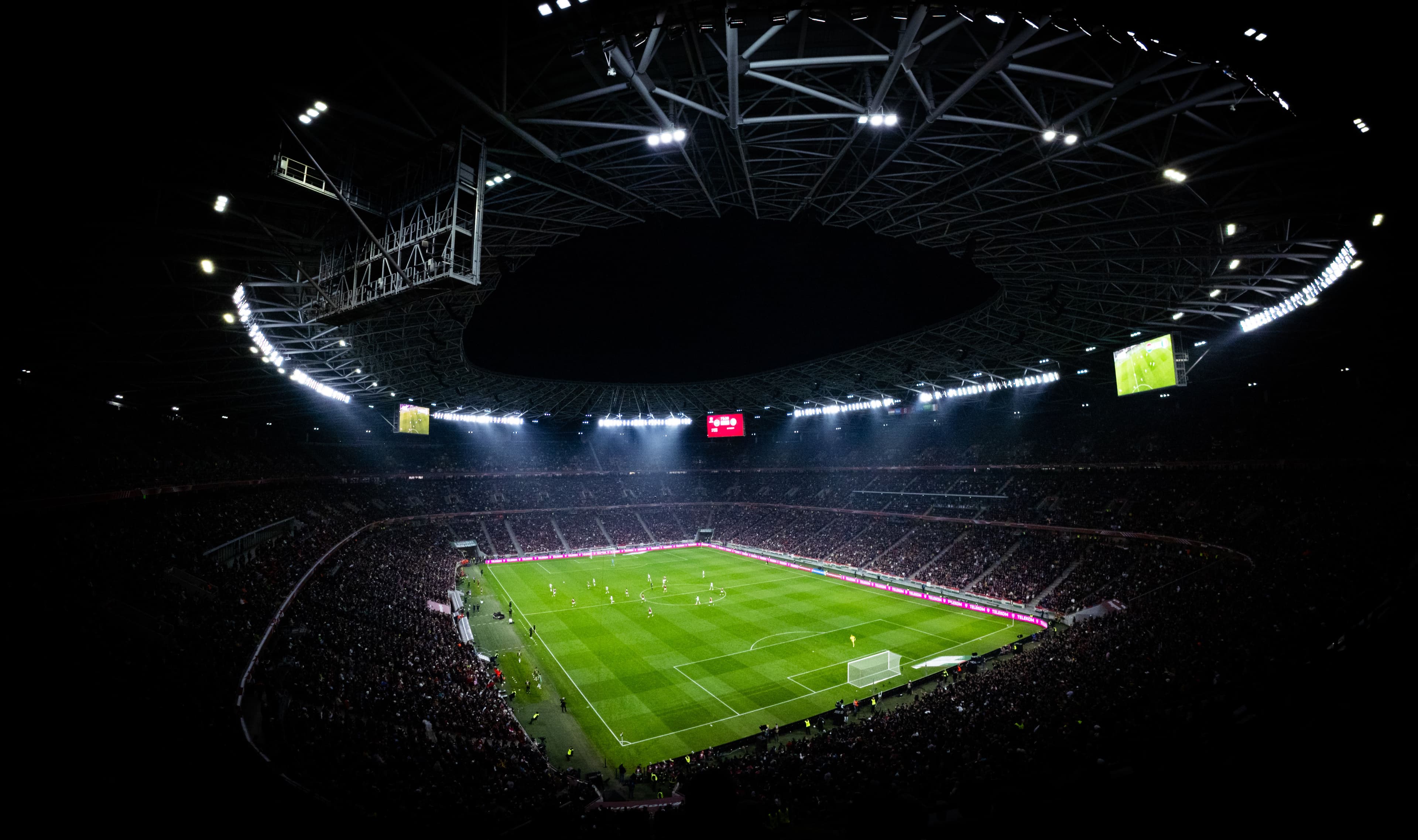 European football stadium, matchday atmosphere